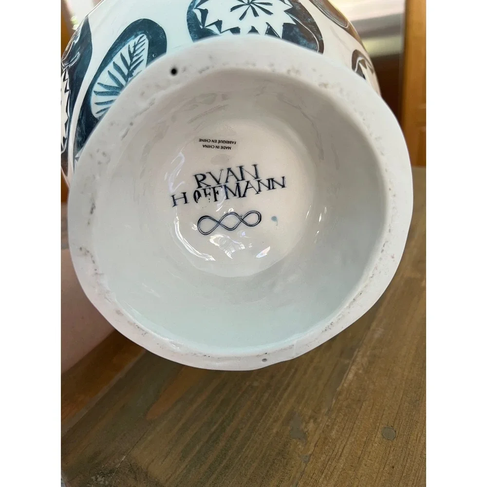 Ruan Hoffmann Anthropologie Dreambirds Wide Vase Navy Gold 14
